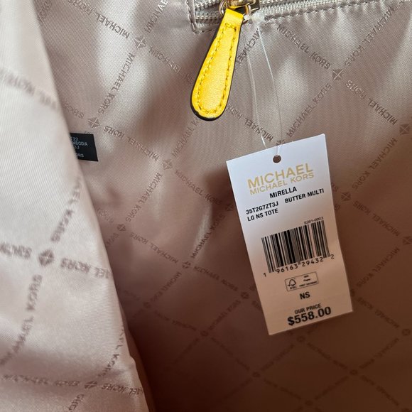 Michael Kors Mirella Large Center Stripe Logo Tote Bag MK Yellow Multi - Picture 10 of 10